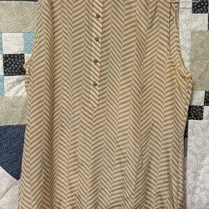 Banana Republic 100% Silk Blouse Gold Chevron Stripe, Sz Medium, Sleeveless Top